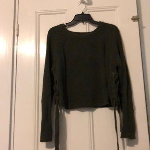Cropped side tie sweater